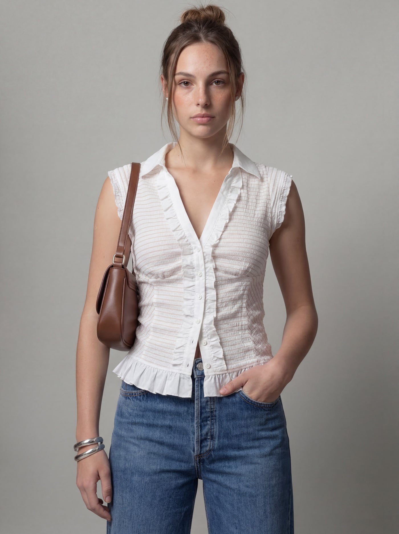 Cap-sleeve blouse