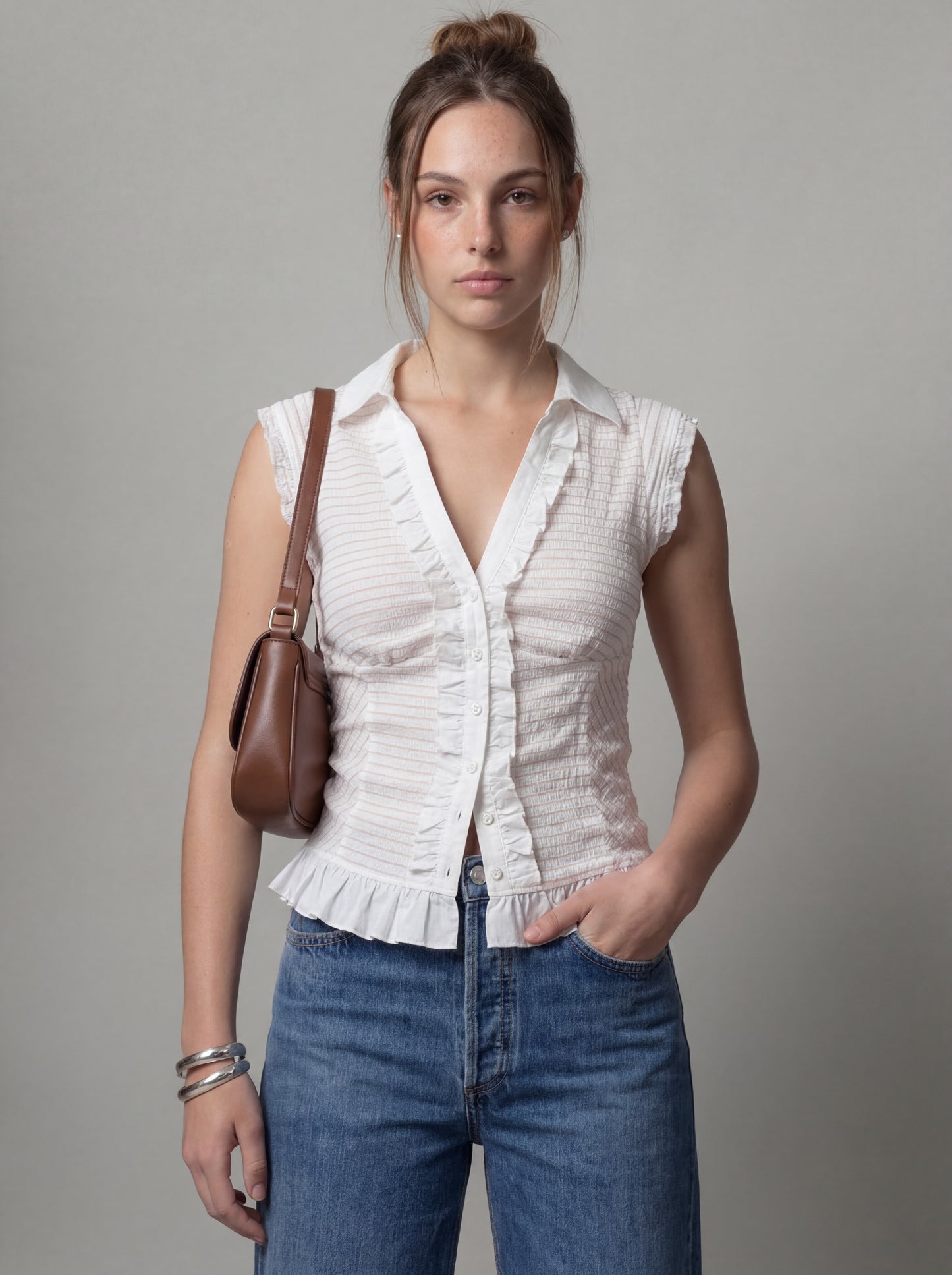 Cap-sleeve blouse